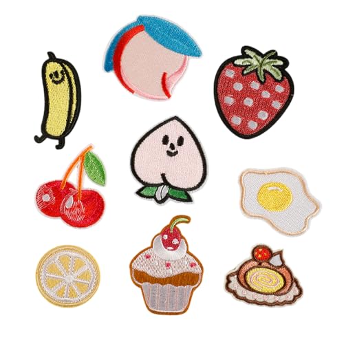 9 Stück Erdbeer-Stickerei-Flicken, Obst-Serie, Reparaturflicken zum Aufbügeln, Pfirsich-Flicken zum Aufbügeln für Kleidung, Tasche 9 Stück Erdbeer-Stickerei-Flicken, Obst-Serie, Reparaturflicken zum Aufbügeln, Pfirsich-Flicken zum Aufbügeln für Kleidung, Tasche von HIOPOIUYT