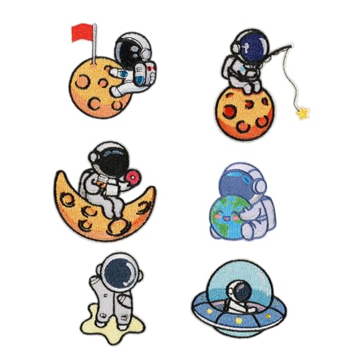 Aufnäher zum Aufbügeln, Motiv: Astronaut, schöne Reparaturflicken für Taschen, Schuhe, Dekoration, 6 Stück Aufnäher zum Aufbügeln, Motiv: Astronaut, schöne Reparaturflicken für Taschen, Schuhe, Dekoration, 6 Stück von HIOPOIUYT