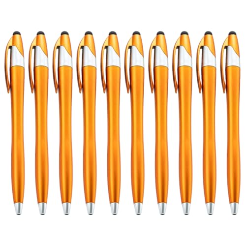 HIOPOIUYT 10 x einziehbarer Kugelschreiber, 2-in-1-Kugelschreiber, Touchscreen-Stift, 1,0 mm Spitze, schreibt reibungslos von HIOPOIUYT