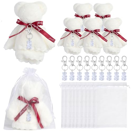 HIOPOIUYT Babypartys Return Gunst Bear Keychains Mit Dankeskarte Organza Taschen Braut Dusche Gunst Hochzeit Gunst Für Gast von HIOPOIUYT