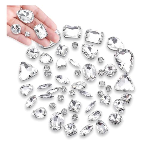 130pcs Strasssteine zum Aufnähen Rhinestones Crystal Strass zum Aufnähen Schmucksteine zum Aufnähen Glas Kristall Strass Steine zum Aufnähen Glassteine Glas Nähen Edelsteine Weiss für Kleidung,Gürtel von HIOQFR