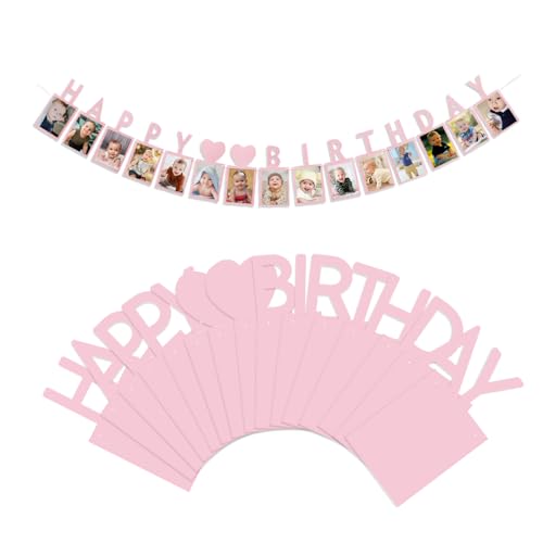 Fotogirlande 1. Geburtstag Rosa Foto Girlande 1-12 Monate Baby Ersten Geburtstag Foto Banner Girlande Hängende Foto Wanddekoration Foto Banner Geburtstag für Hochzeiten, Party Bilder Aufhängen von HIOQFR