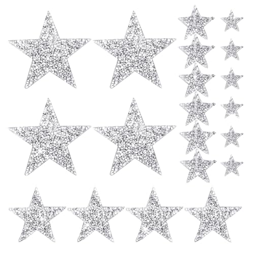 HIOQFR 20pcs Bügelbilder für Textilien Sterne Aufbügelbilder Stern Patches Star Sticker zum Aufbügeln Applikationen Strass Aufbügelflicken Glitzer Aufbügler Stern Aufnäher Bügelaufkleber Bügelsticker von HIOQFR