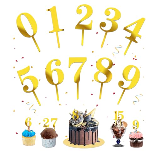 HIOQFR 20pcs Nummer Cake Topper Zahlen Gold Acryl 0-9 Tortenstecker Geburtstagszahlen Kuchen Topper Geburtstagskuchen Deko Torten Dekorieren Geburtstag Tortendeko Happy Birthday für Party Dekoration von HIOQFR