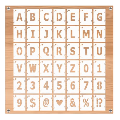 HIOQFR 42 Stück Buchstaben Schablone Groß 13cm Zeichen Schablonen Alphabet Zahlen Schablonen Kunststoff Zeichen Malerei Kunstschablonen Waschbar,Wiederverwendbar, Schablonen zum Malen für DIY Basteln von HIOQFR