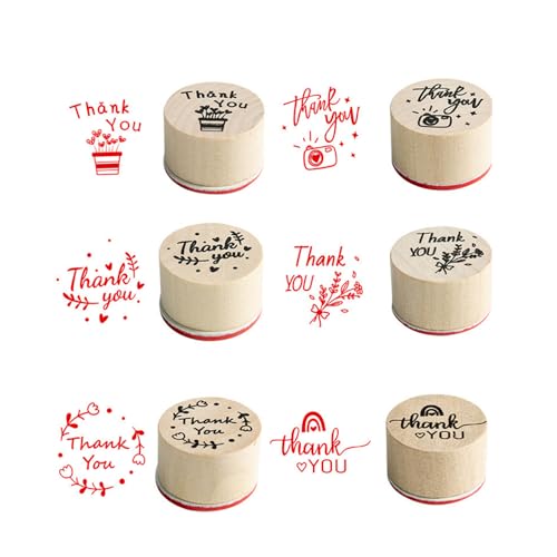 HIOQFR 6 Stück Mini Holzstempel Set Vintage Stempel Danke Stempel Holz Rund Holzstempel zum Basteln Motivstempel Klein Stempel Happy Birthday Glückwunsch Stempel Sprüche für Scrapbooking,Karten von HIOQFR