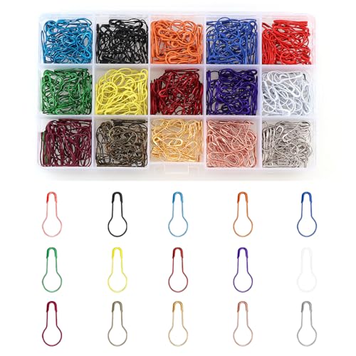 HIOQFR 600 Stück Birne Pins Kleine Sicherheitsnadeln Set Bunt Calabash Pin Stricken Maschenmarkierer Metall Safety Pins Clothes Stitch Marker Reihenmarkierer HäKeln Mini Sicherheitsnadeln Schmuck von HIOQFR