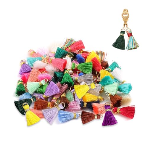 HIOQFR 80pcs Mini Quasten Anhänger Neon 2cm Troddeln Quasten für Armbänder Schlüsselanhänger Quaste Anhänger Tassel Charm Klein Quasten zum Basteln Bunte Quasten Lesezeichen für DIY Schmuck,Ohrringe von HIOQFR