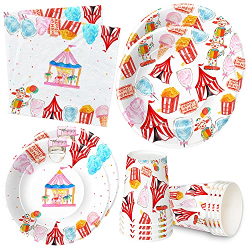 HIPVVILD Zirkus Karneval Geburtstag Party Supplies - Thema Dekorationen Geschirr Karneval Party Teller Tasse Serviette - Serves 24 von HIPVVILD