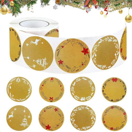 500 Stück Weihnachtsaufkleber Rund,Merry Christmas Sticker,Kraftpapier Aufkleber,Runde Aufkleber Frohe Weihnachten,Aufkleber zum Beschriften Kraftpapier,Aufkleber für Weihnachten von HIQE-FL