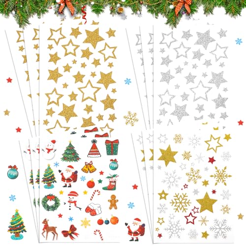 HIQE-FL Aufkleber Weihnachten,500 Stück Weihnachtssticker,Sticker Stern Gold,Sticker Sterne Glitzer,Weihnachten Aufkleber Sterne,Glitzer Gold Sterne Aufkleber Selbstklebend für Scrapbooking von HIQE-FL