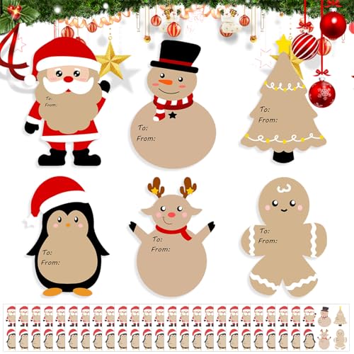 Aufkleber Weihnachten,Weihnachtsaufkleber,Eihnachtssticker,Kraftpapier Weihnachtsaufkleber,Selbstklebende Weihnachtsetiketten,Deko Aufkleber,für Weihnachtsdekoration usw von HIQE-FL