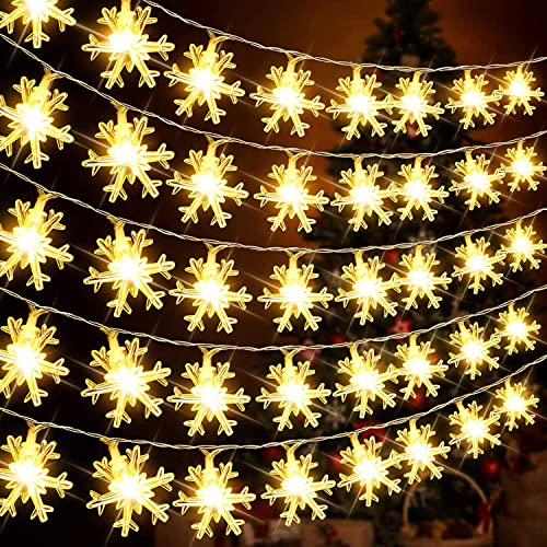 HIQE-FL Weihnachten Lichterkette Schneeflocke,10M 100LED lichterkette schneeflocken,Weihnachtslichter,Weihnachtsbeleuchtung,Led Batteriebetriebene Lichterketten(C) von HIQE-FL