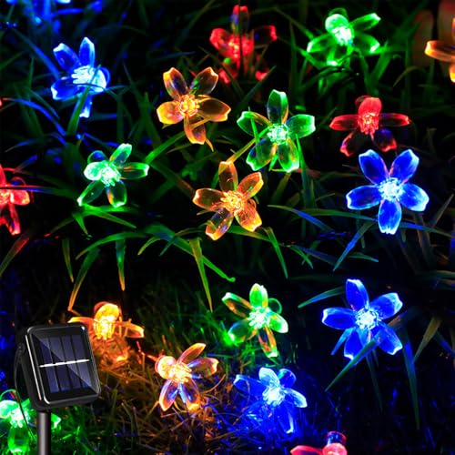 Solar Blumen Lichterketten Aussen,14M 120LED Wasserdichte Kirschblüte Lichterkette,8 Modi Blumen Lichterkette,Blume LED Lichterkette Außen,Lichterkette Garten Blume (Farbe) von HIQE-FL