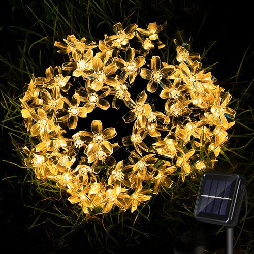 Solar Blumen Lichterketten Aussen,14M 120LED Wasserdichte Kirschblüte Lichterkette,8 Modi Blumen Lichterkette,Blume LED Lichterkette Außen,Lichterkette Garten Blume von HIQE-FL