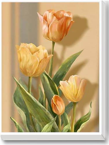 HIQEEYOUNG Malen nach Zahlen Erwachsene Anfänge, Blume DIY Ölgemälde Leinwand SetKunsthandwerk Geschenk für Home Wall Deco 40 x 50 cm ohne Rahmen-Tulpen von HIQEEYOUNG