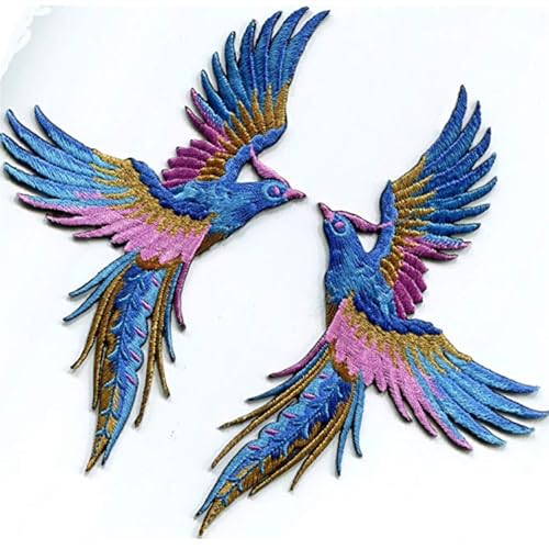 HIQIU 1 Paar Phoenix Vögel Stickerei gestickte Patch Eisen auf Applikationen für Kleidung Aufnäher Patches für Jeans Jacke von HIQIU