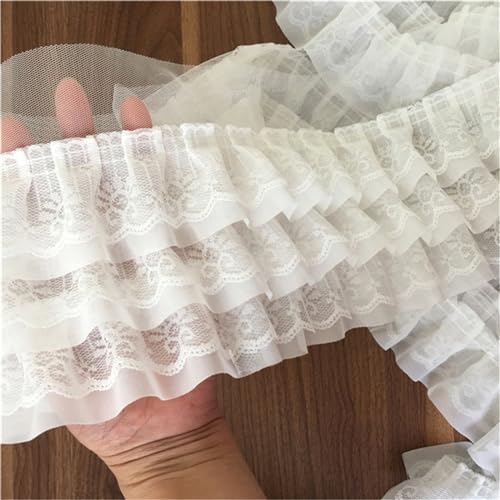 HIQIU 2 Yards 3 Lagen Plissiert Spitze borte Trim Spitzenstoff Chiffon Rüschen Rock Saum Stoff DIY Lolita kleid Nähen Rand Trim Dekor Zubehör (Schwarz) von HIQIU