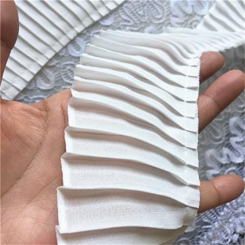 HIQIU 3 Yards 3D Plissee Spitze borte Trim Spitzenstoff Chiffon Rüschen Kleid Rock Saum Stoff Vorhänge Nähen Rand Trim Dekor ca. 8cm Breite (Weiß) von HIQIU