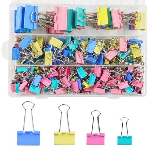 170 Stück Foldback Klammern Set, 15mm/19mm/25mm/32mm Binder Clips Büroklammern Bunt, Vielzweckklammern Dokumenten Clips,Metall Klammern Papierklammern für Schule Bürobedarf Briefpapier Notizen von HIQU and HIST