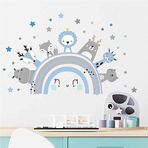 HIRHOEH Wandsticker Regenbogen Tiere Kinder, Stern Tiere Selbstklebend Wandtattoo, Wandsticker Regenbogen Kinderzimmer, Wanddeko Aufkleber für Kinder (Blau) von HIRHOEH