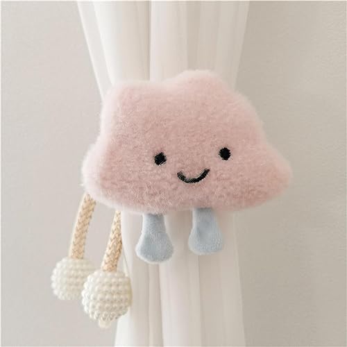 HIRHOEH Vorhänge Raffhalter 2 Stück Cartoon Wolken Gardinenclips Raffhalter Seil, Wolken Vorhanghalter, Vorhang-Clips 3D Wolken für Kinderzimmer Dekoration (Rosa) von HIRHOEH