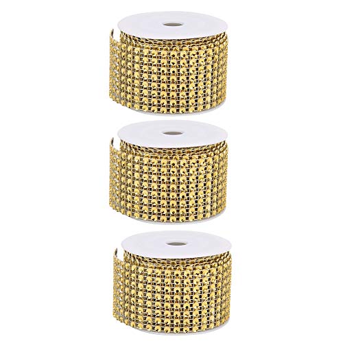 3 Stück Strass-Netzband, Strass-Netzrolle, glänzende Wickel-Strassstreifen-Rolle für Bastelarbeiten, Hochzeit, Party, Dekoration, Besatz, handgefertigte Dekoration, Babyparty (Gold) von HISEEINLABEL