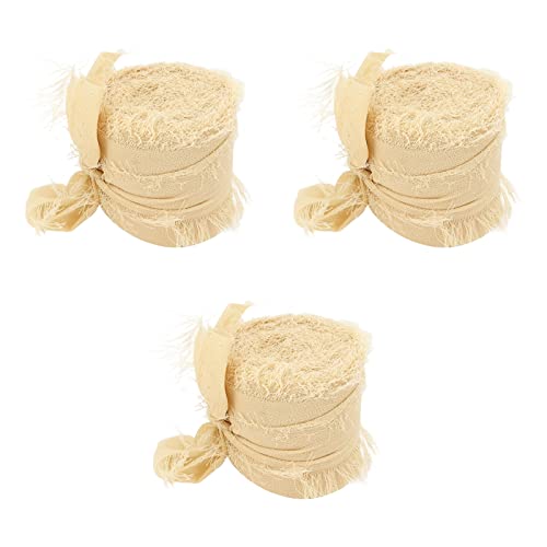 3-teiliges Chiffon-Seidenband mit Fransen, reine Farbe, handgefertigtes Blumenstrauß-Seidenband, handgefärbtes tragbares Chiffon-Seidenband für Hochzeitseinladungen, Brautsträuße, (Beige) von HISEEINLABEL