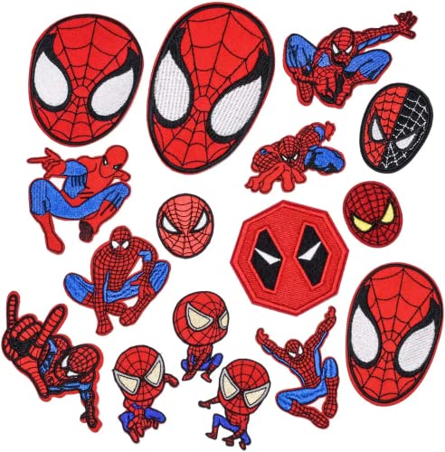 Aufnäher zum Aufbügeln, 20 Stück Spider-Man, bestickte Applikationen, zum Aufnähen, Reparaturflicken für Kinder, Erwachsene, Kleidung, Jeans, Jacken, Hüte, Schuhe, Rucksäcke von HITOMOSU