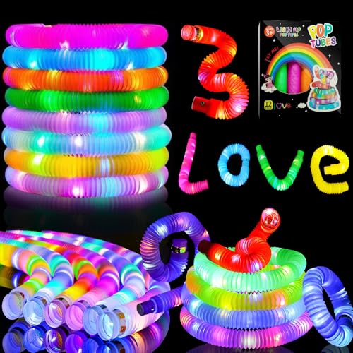 HIULLEN 12 Stück Knicklicht Pop Tubes, LED Pop Tubes Fidget Toys, Leuchtstäbe Kindergeburtstag Gastgeschenke, Knicklichter Armbänder Party Deko Set, Leuchtstäbe Buntes Festival Zubehör Spielzeug von HIULLEN