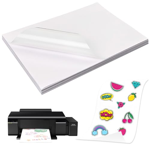 HIULLEN 50 Blatt Stickerpapier zum bedrucken, A4 Selbstklebend Folie Druckpapier, 100% Transparente Vinylfolie Sticker Papier Etiketten Selbstklebend Bedruckbar für Laserdrucker Tintenstrahldrucker von HIULLEN