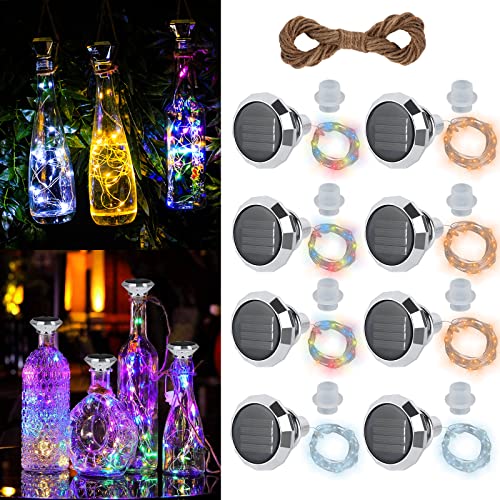 HIULLEN 8 Stück Solar Flaschen Licht, 20 LEDs 2M Solar LED Flaschenlichter, LED Korken Flaschenlichter Weinflasche Lichtkette für Flasche DIY, Party, Garten, Hochzeit Deko(3 Color) von HIULLEN