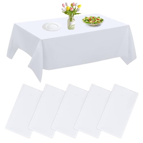 HIULLEN Einweg Tischdecke Weiß, 5 Stück Kunststoff-Tischdecken, Wasserdicht Papiertischdecke Rolle, 137x274cm Rechteckige Tischabdeckung für Geburtstag Party Hochzeit Grillen Picknick von HIULLEN