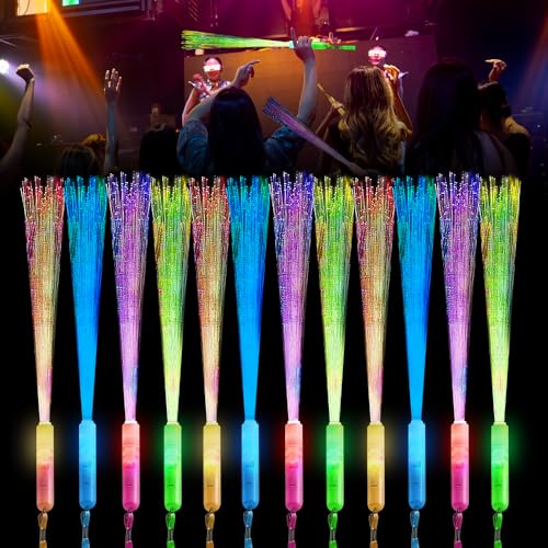 HIULLEN LED Leuchtstab Glasfaser, 12 Stück Leuchtwedel Party Set, Leuchtstäbe Kinder Leuchtstäbe Knicklichter Partyzubehör Kindergeburtstag für Kinder Weihnachten Party Konzert Hochzeit von HIULLEN