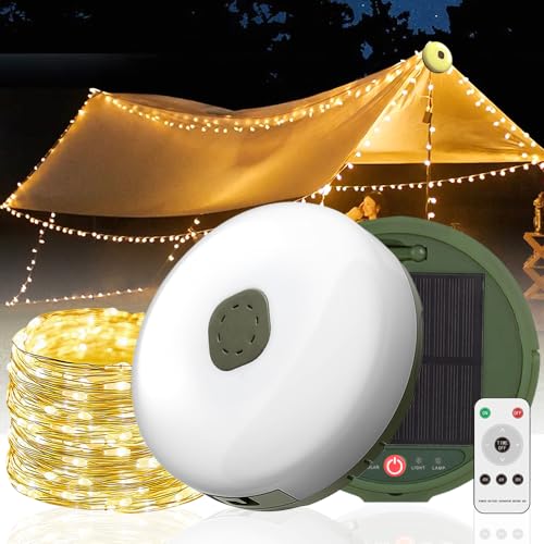 HIULLEN Solar Camping Lichterkette Aufrollbar Mit Fernbedienung,10M Solar Wiederaufladbare LED Lichterkette, Wasserdichte Tragbare Verstaubare Lichterkette, Campinglampe für Party Camping Reisen Dekor von HIULLEN