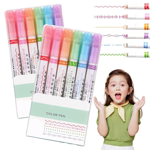 HItianya Magic Border Pen, Gracegrip Magic Border Pens, Farbige Curve Pens Curve Textmarker-Set, 6 Farbige Curve Pens Textmarker Marker zum Zeichnen, Notizen machen und Hervorheben (2set) von HItianya