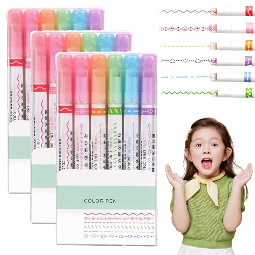 HItianya Magic Border Pen, Gracegrip Magic Border Pens, Farbige Curve Pens Curve Textmarker-Set, 6 Farbige Curve Pens Textmarker Marker zum Zeichnen, Notizen machen und Hervorheben (3set) von HItianya