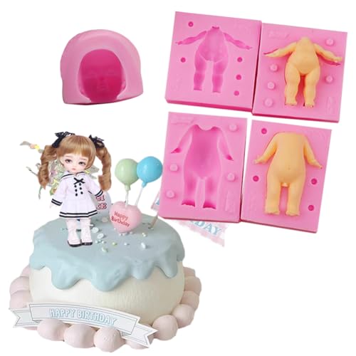 HJBHDOLL 3D-Puppe Baby Kopf Gesicht Körper Silikon Fondant Form DIY Kind Junge Mädchen Geburtstag Kuchen Dekorieren Supplies Backwerkzeug Weiche Keramik Ton Harz Form (3 Stück) von HJBHDOLL