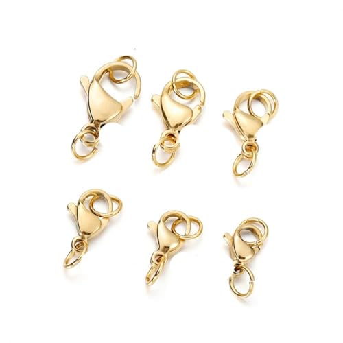 10–30 Stück Karabinerverschluss aus Edelstahl mit Öse für Armbänder, Halsketten, Ketten, DIY-Schmuckherstellung, Zubehör, Gold, 30 Sets – 6 x 12 mm von HJGUI