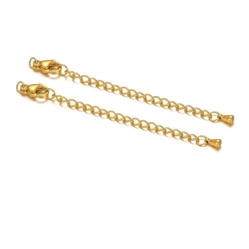 10 Stück Karabinerverschlüsse aus Edelstahl, 5 cm, Verlängerung, verlängerte Schwanzketten zur Herstellung von DIY-Schmuck, Armbandverbinder, Farbe Gold, 5 von HJGUI