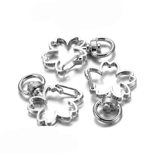 10 Stück Stern, Mond, Herz, Muschel, Delfine, Blumen, Charms, Karabinerverschlüsse, Haken für DIY-Schlüsselanhänger, Schmuckherstellung, Zubehör, Blume, Rhodium von HJGUI