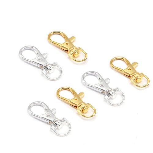 10 Stück geteilter Schlüssel mit drehbarem Karabinerverschluss für Taschen, Gürtel, Hundeketten, DIY-Schmuckherstellung, Zubehör, Gold/Silber, 32 x 14 mm, 10 Stück von HJGUI