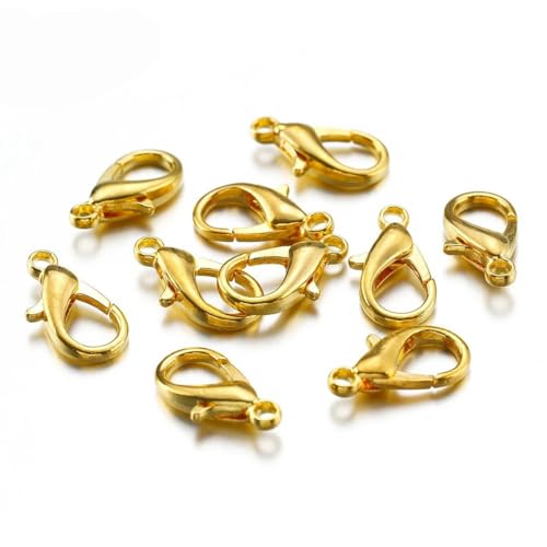 100 Stück 10–18 mm Karabinerverschlüsse zur Schmuckherstellung, DIY-Karabinerverschluss, Armband, Halskette, Haken, Kettenverschluss, Schlüsselanhänger, Gold-14 mm von HJGUI