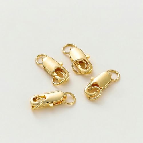 14K/18K vergoldetes Messing, 10-teiliger Karabinerverschluss mit 20-teiligem offenen Jump-DIY-Befestigungsset, Verbinder zur Herstellung von Armbändern und Schmuck, 18K Gold, 10 mm mit 5 mm von HJGUI