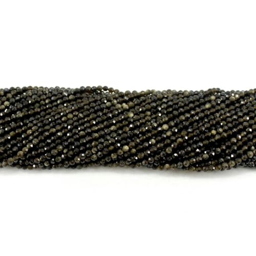 2/3 facettierte Rosenquarz-Kristallperlen, kleine Perlen zur Schmuckherstellung, Zubehör – Gold-Obsidian – 3 mm von HJGUI