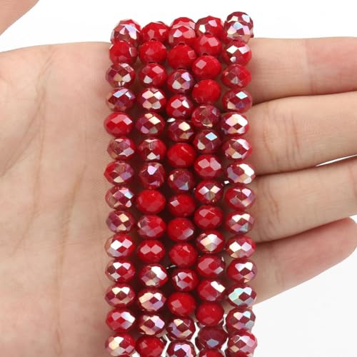 3 4 6 8 mm facettierte, klar plattierte Kristallglas-Abstandsperlen zur Schmuckherstellung, DIY-Armbandzubehör-Rot-4 mm, 136 Stück von HJGUI