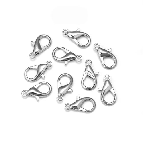 30–50 Stück Karabinerhaken, plattiert, Zinklegierung, Größe 7, zur Herstellung von Armbändern, DIY-Kettenverschlusszubehör, Rhodium-16 x 8 mm, 50 Stück von HJGUI