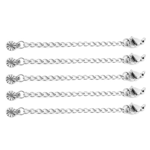 5-teiliges Edelstahl-Verlängerungsset mit verlängerten Schwanzketten, Karabinerverschlüssen, Verbindungsstücken für die Herstellung von DIY-Schmuckstücken, ArmbandK2, 5 cm - 5 Stück von HJGUI