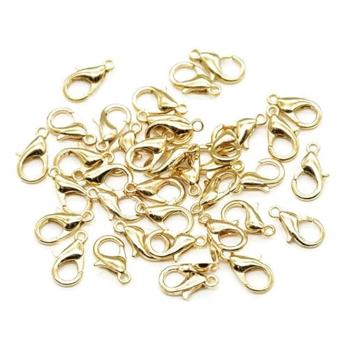 50 Stück 10/12/14/16/18 mm 9 Farben Metall-Karabinerhaken für DIY Halsketten & Armbänder Ketten Modeschmuckzubehör Gold-14 x 7 mm von HJGUI