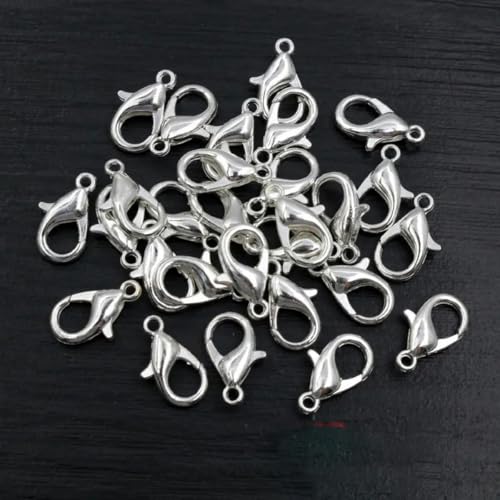 50 Stück vergoldete, versilberte Karabinerhaken aus schwarzer Legierung für Halsketten, Armbänder, Ketten, DIY-Schmuckherstellung, Zubehör-Silber-12 x 6 mm von HJGUI